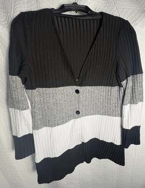 Womens Black White Grey Striped Cardigan Size Medium